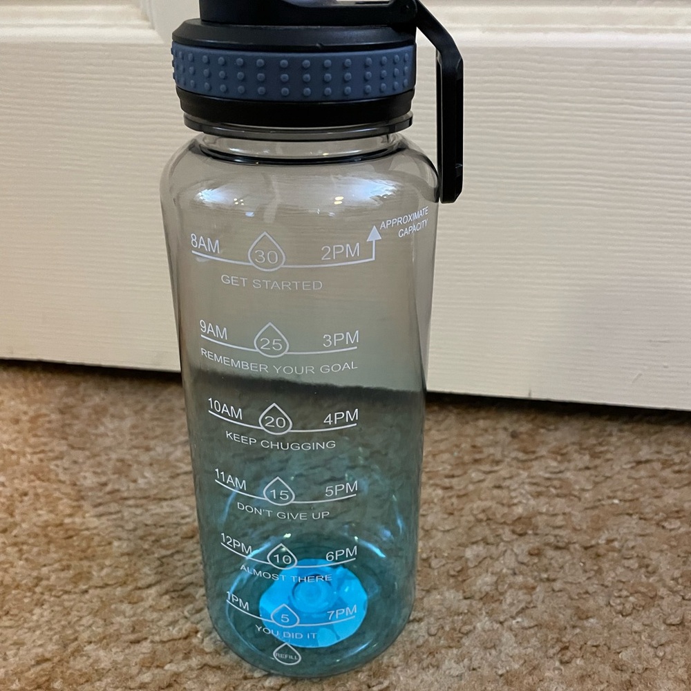 Gray and Blue Motivational Water Bottle